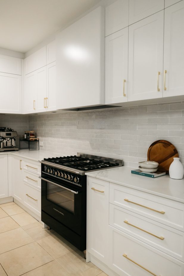 gold and white kitchen renovation design