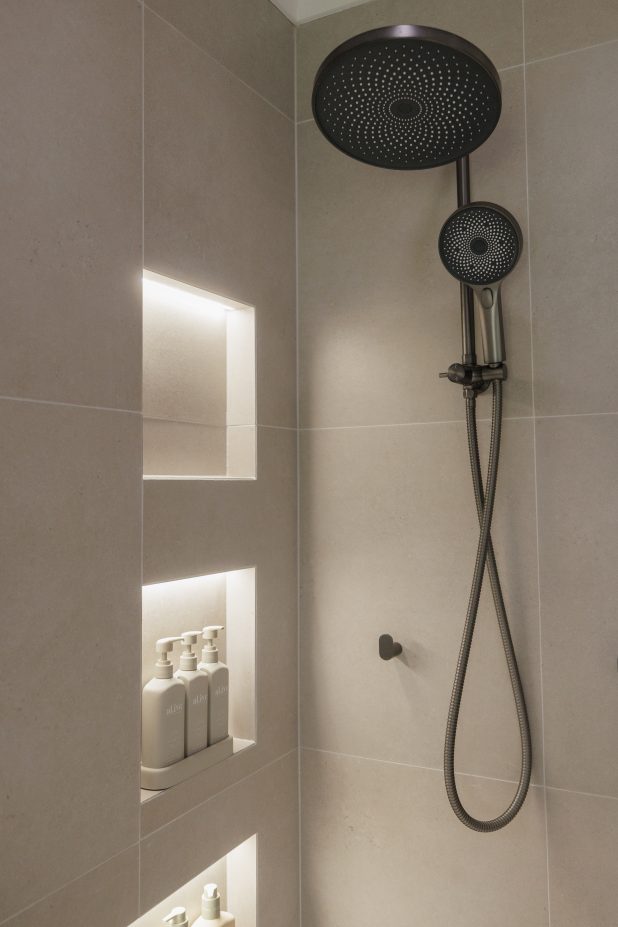 bathroom shower niche with lights