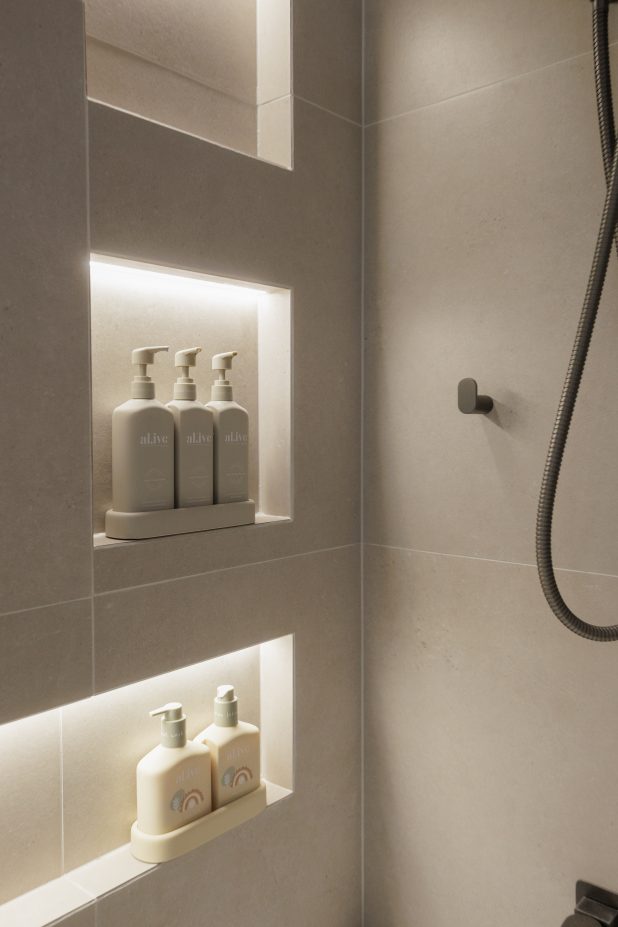 bathroom shower niche with lights