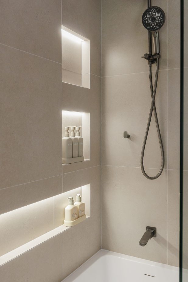 bathroom shower niche with lights