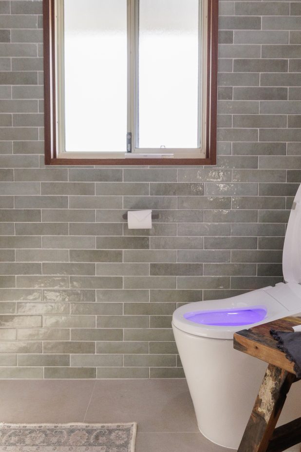 green subway tile bathroom renovation